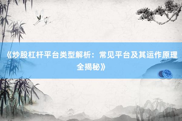 《炒股杠杆平台类型解析：常见平台及其运作原理全揭秘》
